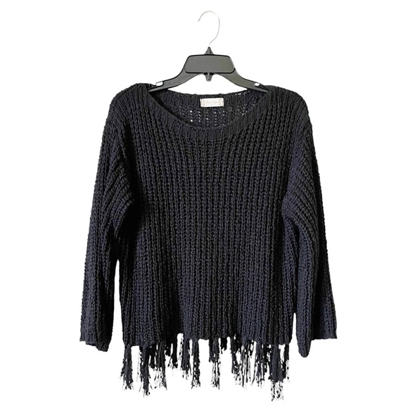Altar'd State Fringe Hem Sweater Womens Size S Black Open Knit Boatneck Pullover - Picture 1 of 6